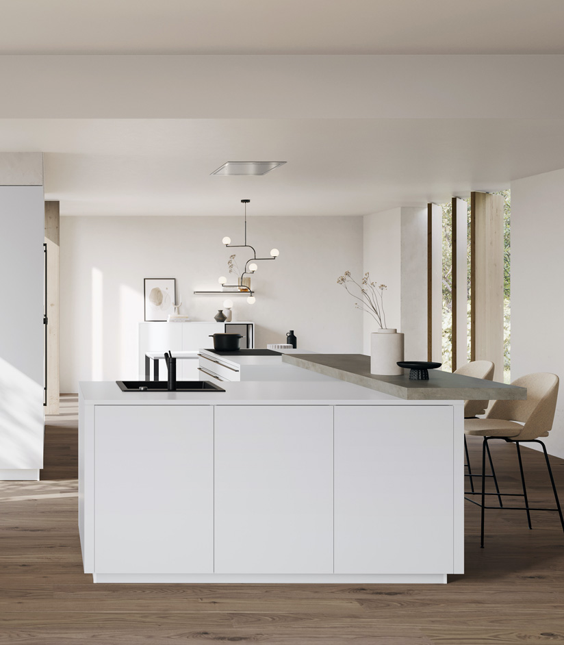 Moderne keuken | Witte keuken met bar | Satink Keukens