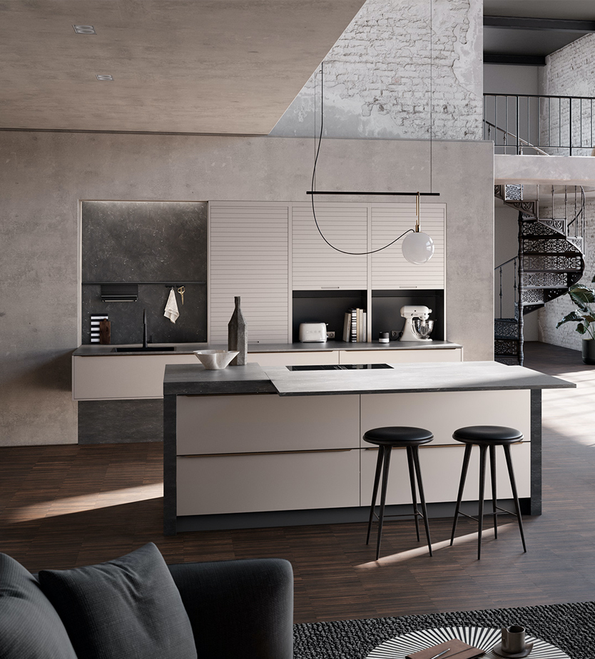 Witte keuken met donkere details | Satink Keukens Systemat keuken met wit en donkere details | Satink Keukens